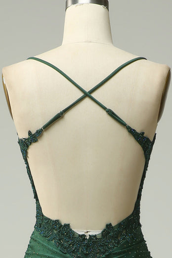 Dark Green Spaghetti Straps Mermaid Long Formal Dress with Appliques