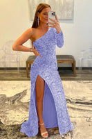 Load image into Gallery viewer, Golden One Shoulder Sequined Formal Dress