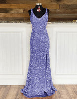 Load image into Gallery viewer, Sheath Spaghetti Straps Red Sequins Formal Dress with Split Front