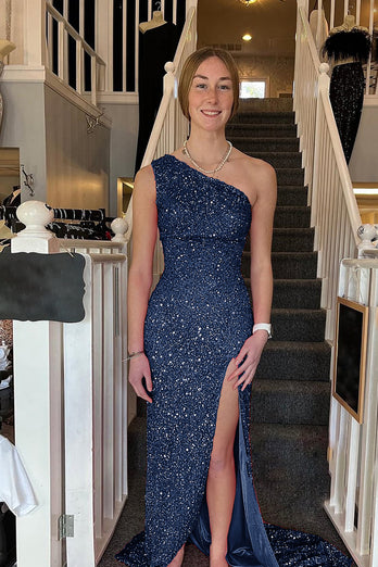 Sheath One Shoulder Red Long Formal Dress with Beading