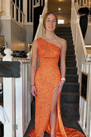 Load image into Gallery viewer, Sheath One Shoulder Red Long Formal Dress with Beading