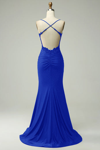 Dark Green Spaghetti Straps Mermaid Long Formal Dress with Appliques