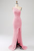 Load image into Gallery viewer, Fuchsia Sequin Long Formal Dress with Slit