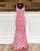 Load image into Gallery viewer, Sheath Spaghetti Straps Red Sequins Formal Dress with Split Front
