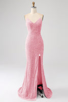 Load image into Gallery viewer, Gold Mermaid Sequin Formal Dress with Slit