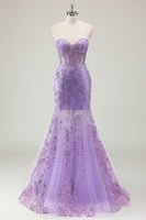 Load image into Gallery viewer, Sparkly Purple Strapless Corset Long Formal Dress with Appliques