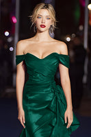 Load image into Gallery viewer, Dark Green Off the Shoulder Mermaid Long Formal Dress with Ruffles
