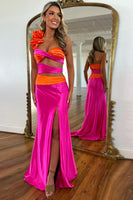 Load image into Gallery viewer, Fuchsia Satin Cut Out Long Formal Dress with Slit