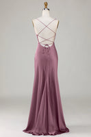 Load image into Gallery viewer, Simple A Line Lace-Up Back Burgundy Long Bridesmaid Dress with Criss Cross Back