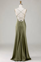 Load image into Gallery viewer, Simple A Line Lace-Up Back Burgundy Long Bridesmaid Dress with Criss Cross Back