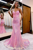 Load image into Gallery viewer, Sparkly Pink Sequin Long Mermaid Corset Formal Dress