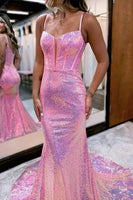 Load image into Gallery viewer, Sparkly Pink Sequin Long Mermaid Corset Formal Dress