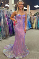 Load image into Gallery viewer, Sparkly Pink Sequin Long Mermaid Corset Formal Dress