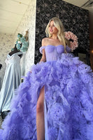 Load image into Gallery viewer, Lilac Tiered Corset Off the Shoulder Long Formal Dress