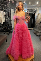 Load image into Gallery viewer, Sparkly Pink Tiered Long Formal Dress with Beading
