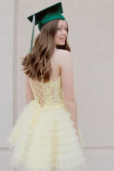 Lemon Yellow Sweetheart A-line Tiered Short Formal Dress