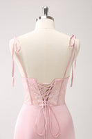 Load image into Gallery viewer, Green Mermaid Spaghetti Straps Satin Long Bridesmaid Dress with Slit