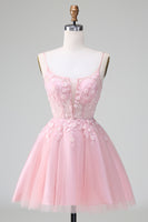 Load image into Gallery viewer, Glitter Blush A-line Tulle Short Formal Dress with Flowers