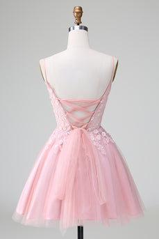 Glitter Blush A-line Tulle Short Formal Dress with Flowers
