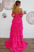 Load image into Gallery viewer, Sparkly Royal Blue Off The Shoulder Corset Tiered Long Formal Dress with Slit