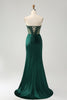 Load image into Gallery viewer, Dark Green Satin Mermaid Sweetheart Corset Long Prom Dress with Slit