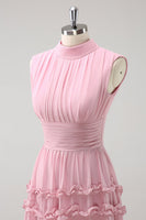 Load image into Gallery viewer, Blush Ruffled Chiffon A-Line Long Bridesmaid Dress with Open Back