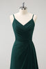 Load image into Gallery viewer, Dark Green Spaghetti Straps Ruched Long Bridesmaid Dress with Slit