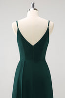 Load image into Gallery viewer, Dark Green Spaghetti Straps Ruched Long Bridesmaid Dress with Slit