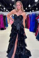 Load image into Gallery viewer, Sparkly White Bowknot Corset Tiered Long Formal Dress with Slit