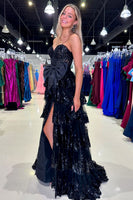 Load image into Gallery viewer, Sparkly White Bowknot Corset Tiered Long Formal Dress with Slit