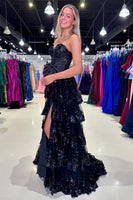 Load image into Gallery viewer, Sparkly White Bowknot Corset Tiered Long Formal Dress with Slit