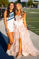 Load image into Gallery viewer, Sparkly White Bowknot Corset Tiered Long Formal Dress with Slit