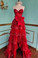 Load image into Gallery viewer, Sparkly White Bowknot Corset Tiered Long Formal Dress with Slit