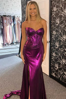 Load image into Gallery viewer, Metallic Purple Strapless Corset Long Formal Dress