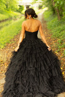 Load image into Gallery viewer, Black Sweetheart Ruffled Long Formal Dress with Slit