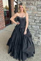 Load image into Gallery viewer, Black Bowknot Corset Beaded Long Formal Dress with Ruffles