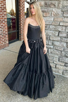 Load image into Gallery viewer, Black Bowknot Corset Beaded Long Formal Dress with Ruffles