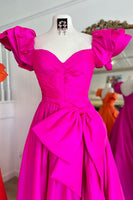 Load image into Gallery viewer, Fuchsia A-Line Off The Shoulder Long Formal Dress with Bows
