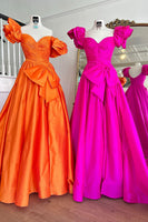 Load image into Gallery viewer, Fuchsia A-Line Off The Shoulder Long Formal Dress with Bows