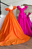 Load image into Gallery viewer, Fuchsia A-Line Off The Shoulder Long Formal Dress with Bows