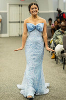 Load image into Gallery viewer, Sparkly Sky Blue Corset Lace Long Formal Dress with Bow