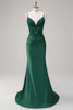 Load image into Gallery viewer, Dark Green Ruched Satin Mermaid Long Corset Formal Dress