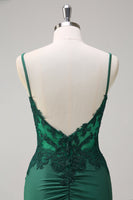 Load image into Gallery viewer, Dark Green Ruched Satin Mermaid Long Corset Formal Dress