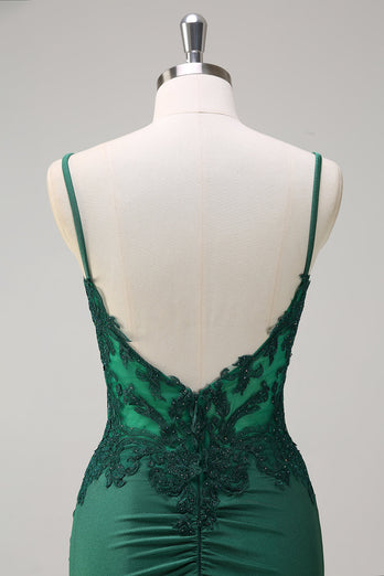 Dark Green Ruched Satin Mermaid Long Corset Formal Dress