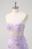 Load image into Gallery viewer, Light Purple Sparkly Corset Beaded Long Formal Dress with Slit