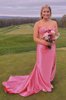 Load image into Gallery viewer, Sweetheart Fuchsia Lace Corset Formal Dress with Slit