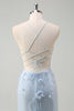 Load image into Gallery viewer, Blue Mermaid Tulle Long Corset Formal Dress with Appliques