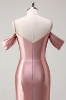 Load image into Gallery viewer, Sparkly Blush Off The Shoulder Long Satin Formal Dress