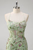 Load image into Gallery viewer, Green Mermaid Corset Appliqued Long Formal Dress With Slit