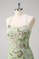 Load image into Gallery viewer, Green Mermaid Corset Appliqued Long Formal Dress With Slit